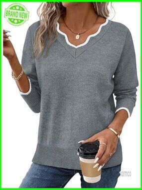 Cozy V-Neck Pullover Sweater Lightweight Long Sleeve Top Winter Wear